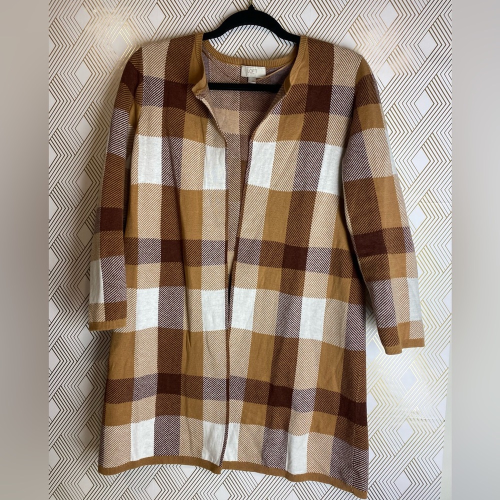 NWOT LOFT outlet plaid cardigan sweater size s